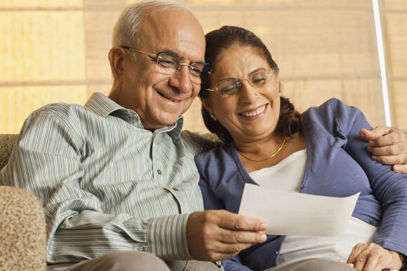 A couple looking at a document