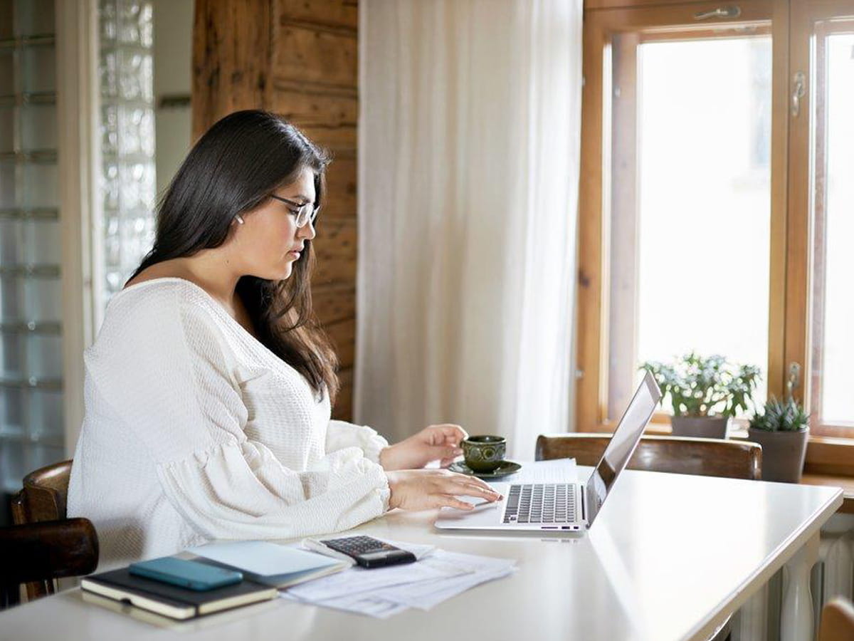 Woman working on a laptop